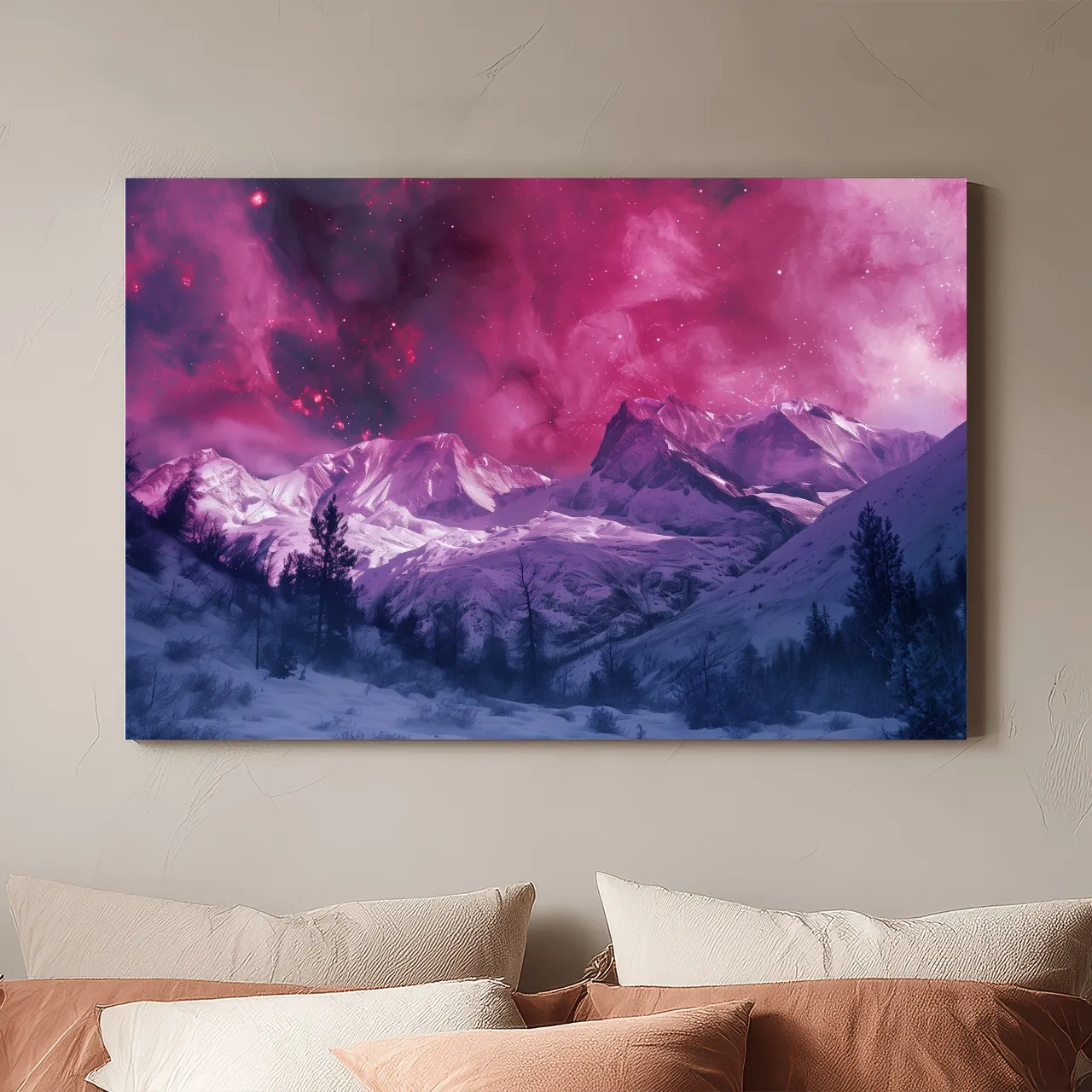 Surreal Nebula Galaxy Alpine Glacier Landscape - Cosmic Winter Night Sky Wall Art
