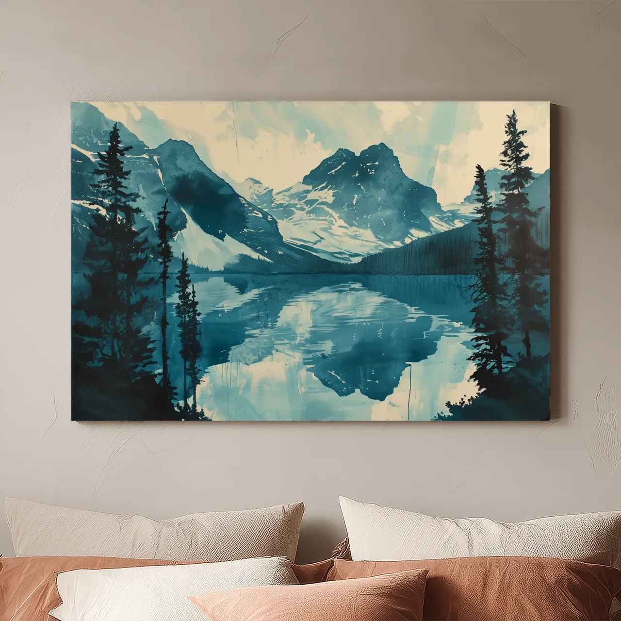 Rocky Mountains Alpine Lake Reflection - Watercolor Mountain Artwork