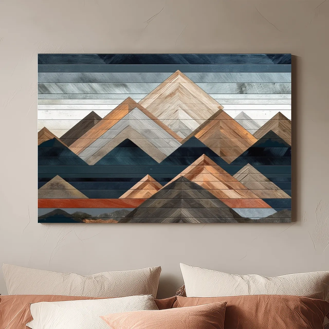 Geometric Woodgrain Mountain Peaks - Modern Abstract Landscape Wall Art