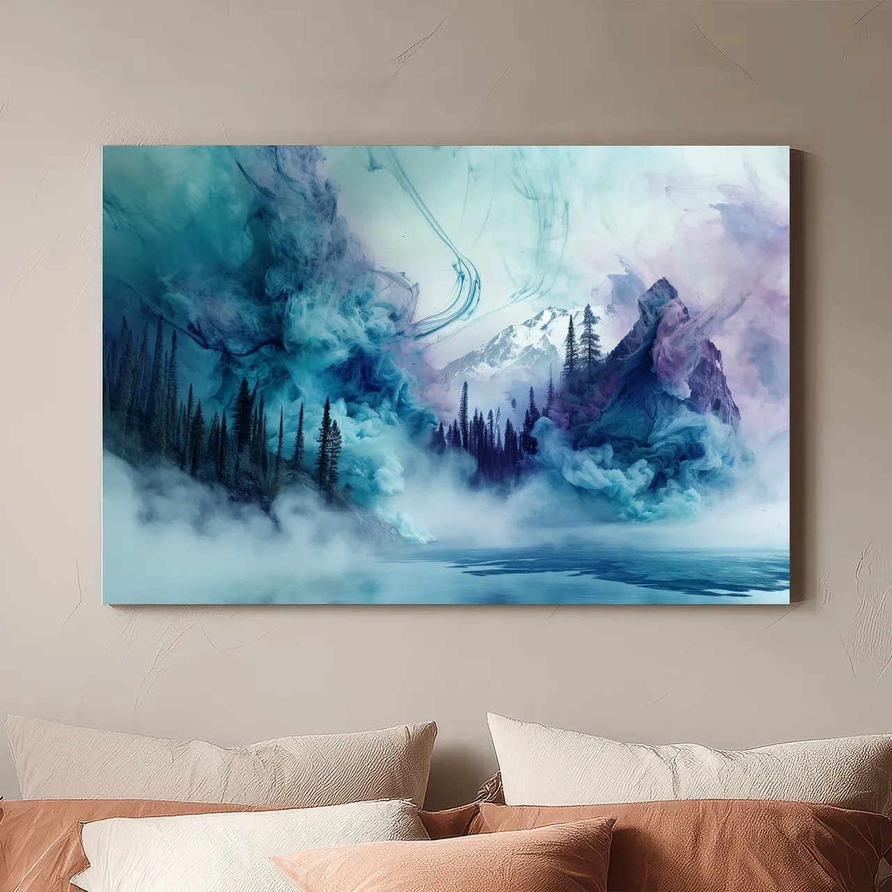 Ethereal Misty Alpine Forest & Mountains - Surreal Abstract Landscape Wall Art