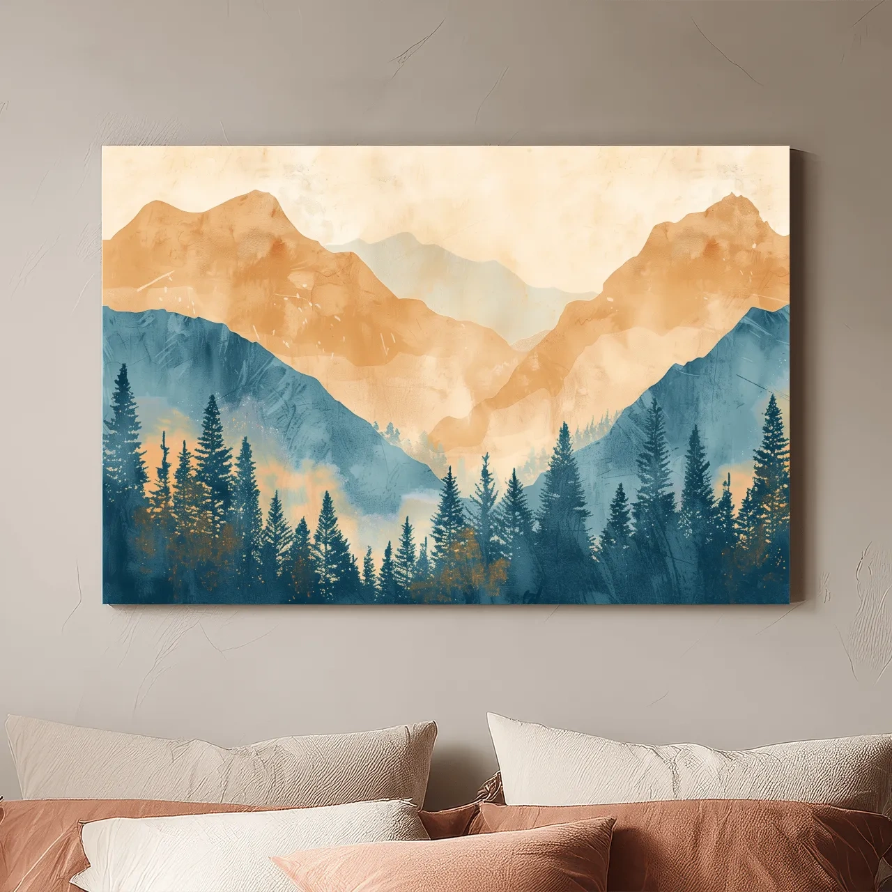 Misty Mountain Range Watercolor - Pine Forest Landscape Artwork