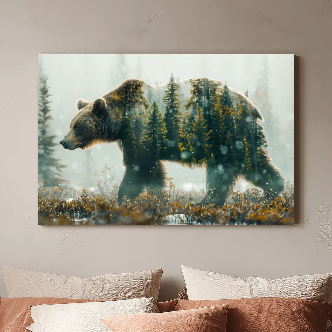 Moody Double Exposure Grizzly Bear Forest - Photographic Wildlife Wall Art