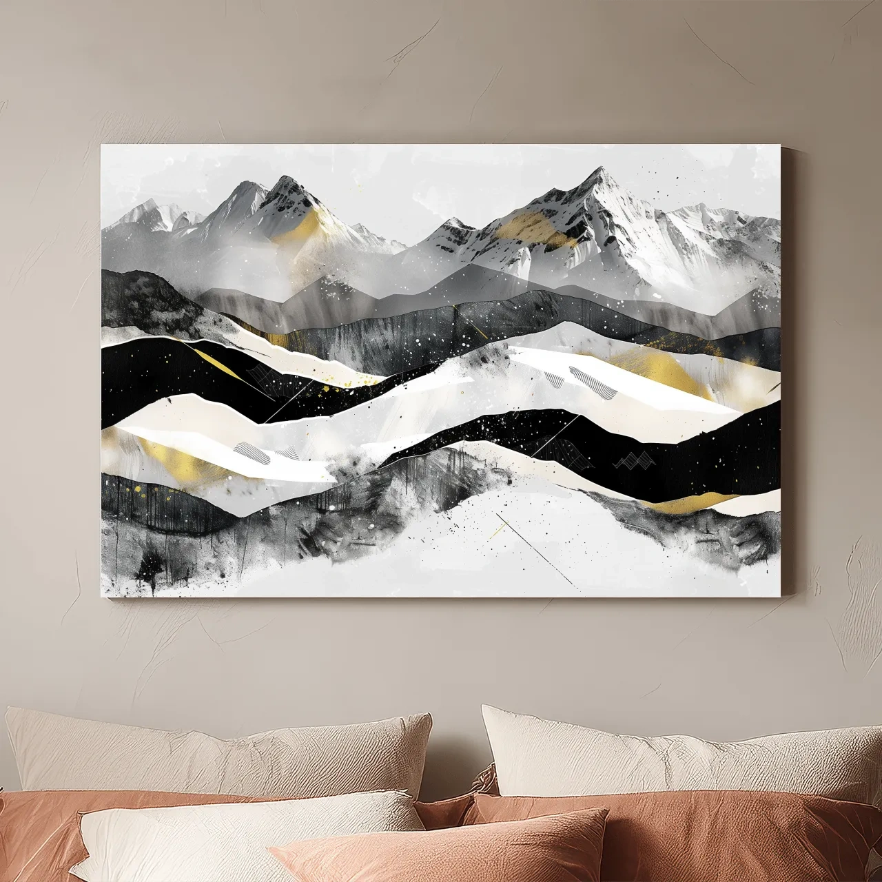 Abstract Mountain Range With Gold Accents - Modern Alpine Landscape Wall Art