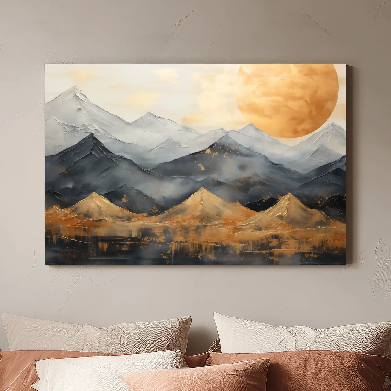 Gold Leaf Style Abstract Mountain Range Sunset - Modern Landscape Wall Art