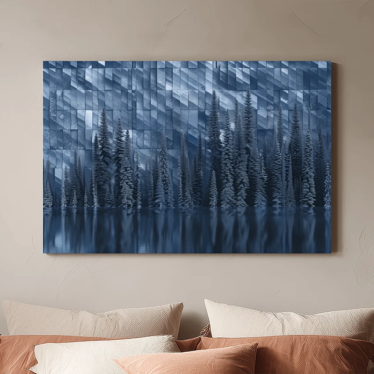Geometric Digital Alpine Lake Artwork - Abstract Winter Landscape Wall Art