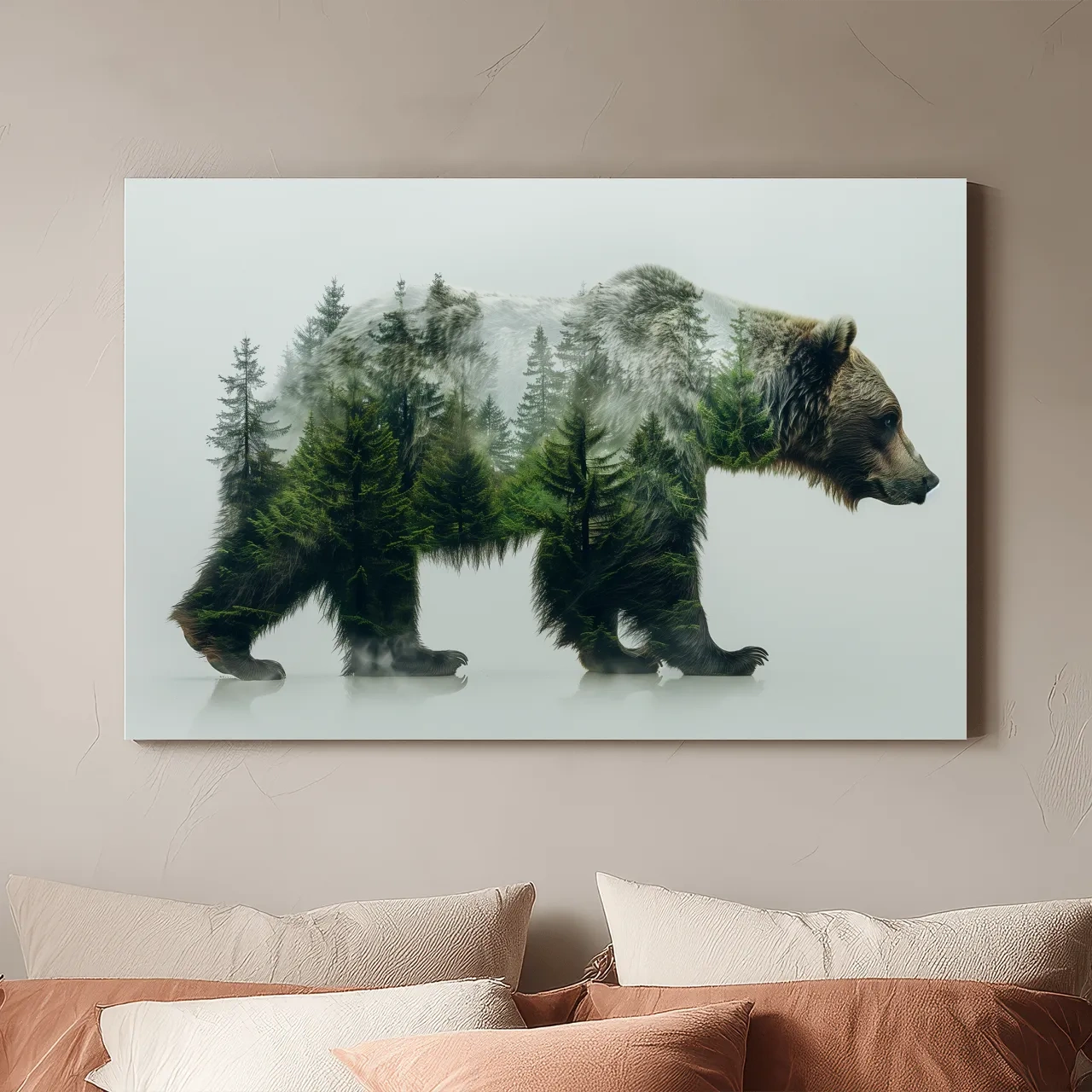 Surreal Grizzly Bear Double Exposure Forest - Wildlife Nature Wall Art