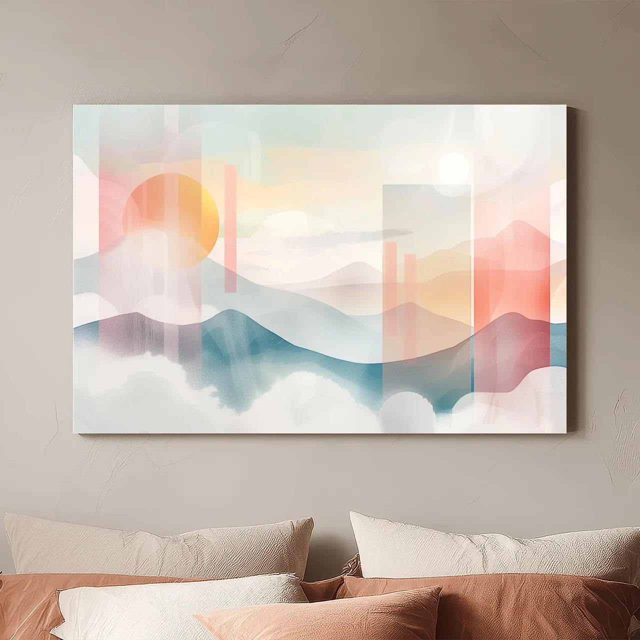 Abstract Pastel Mountain Sunrise Watercolor - Minimalist Geometric Wall Art
