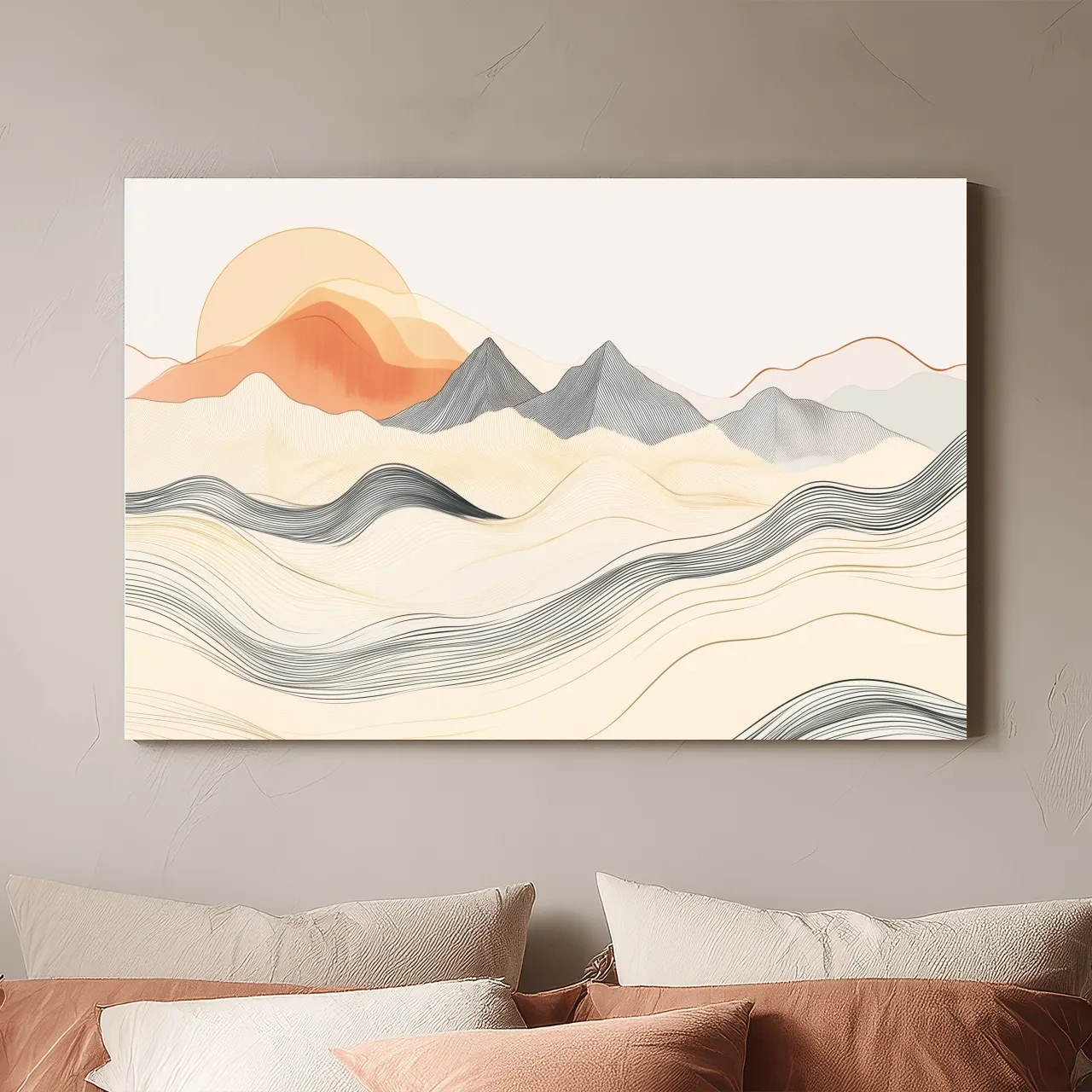 Minimalist Line Art Mountain Sunset - Abstract Landscape Wall Art