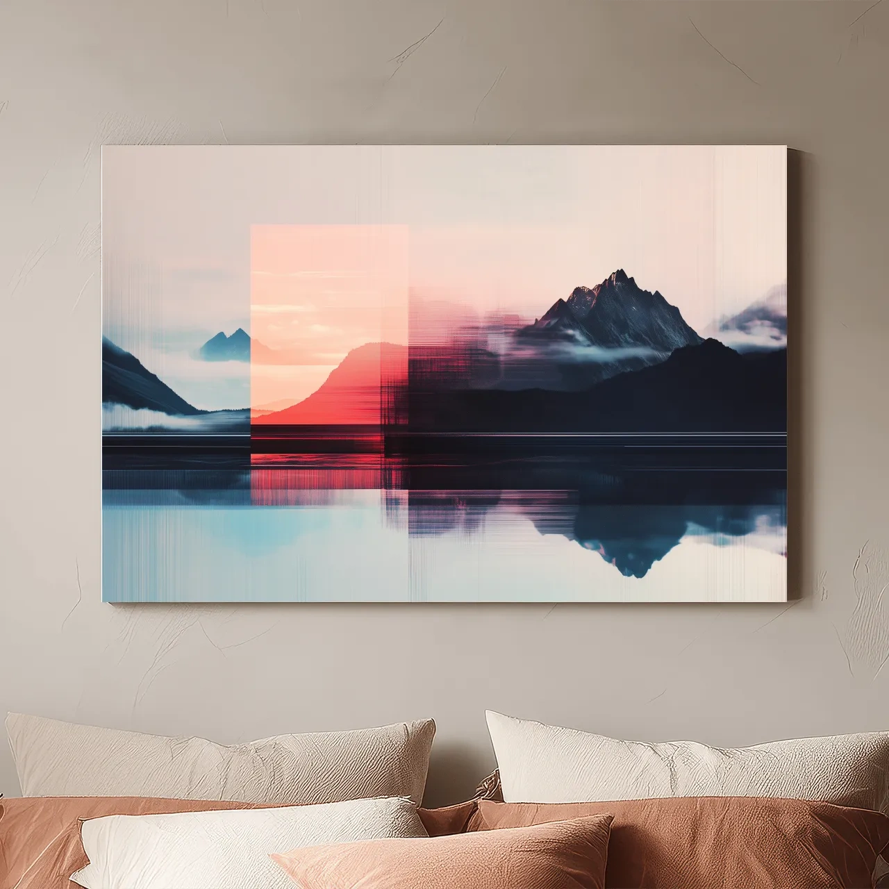 Glitch Art Alpine Mountain Sunset - Abstract Modern Wall Art