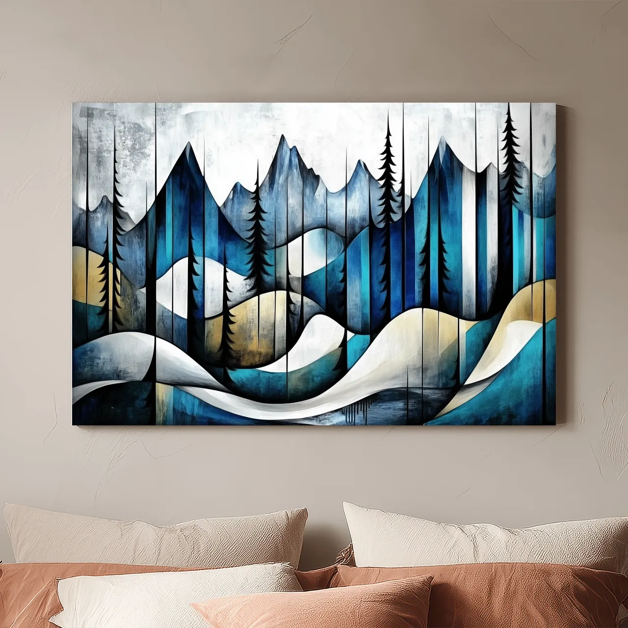 Abstract Alpine Forest Painting - Modern Mountain Wall Art