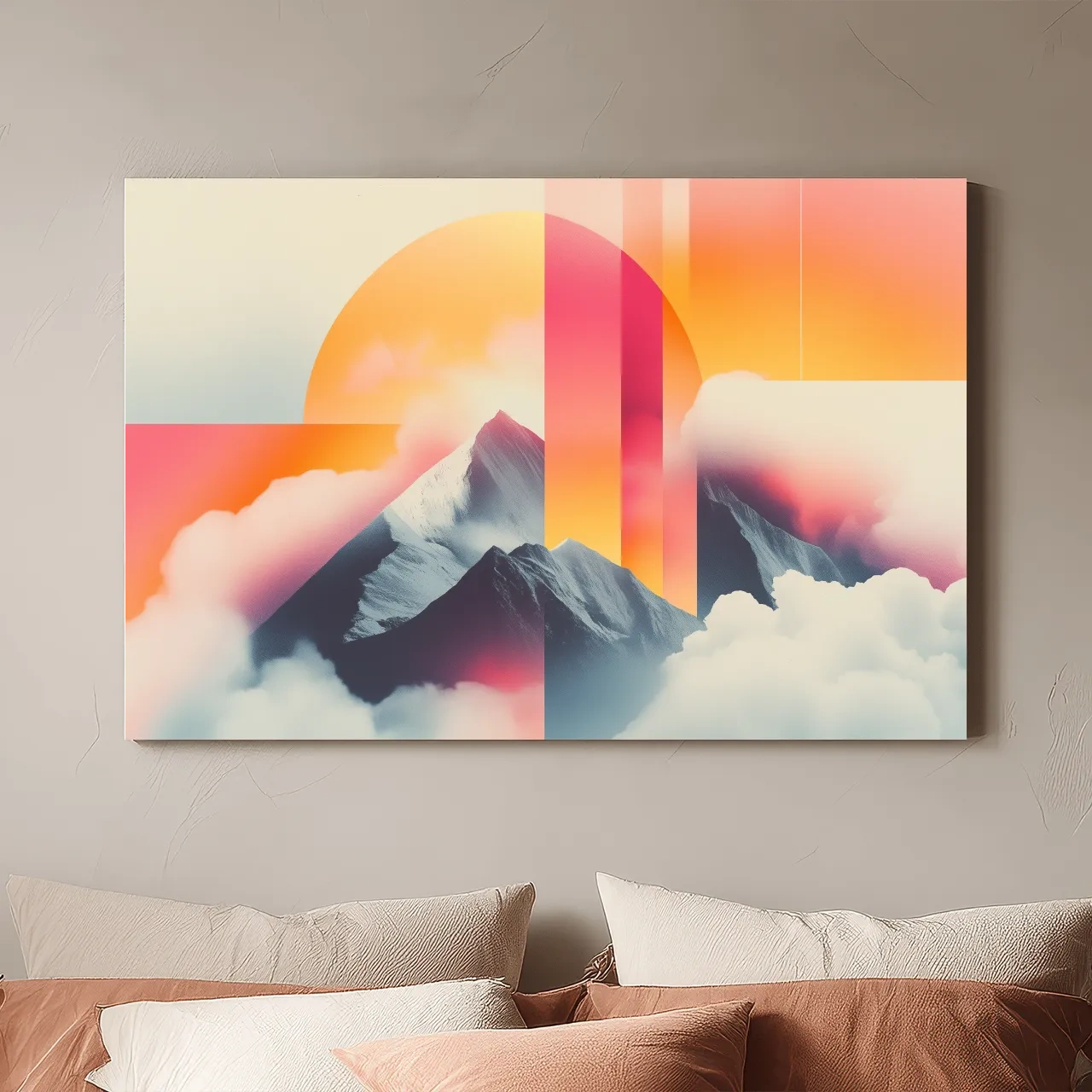 Surreal Retro Mountain Sunrise Wall Art - Abstract Artwork