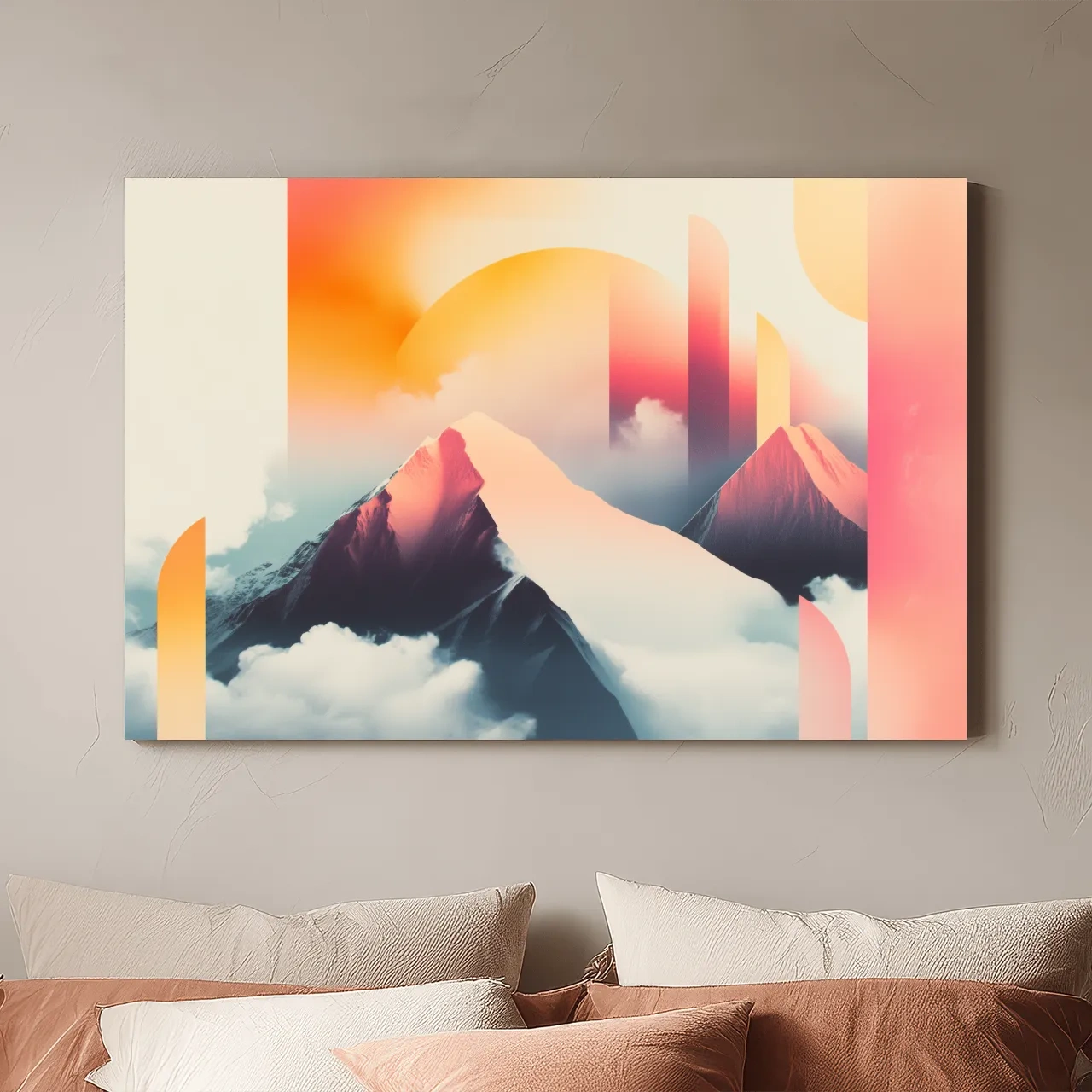 Abstract Retro Sunrise Mountain Peaks - Modern Ski Poster Wall Art