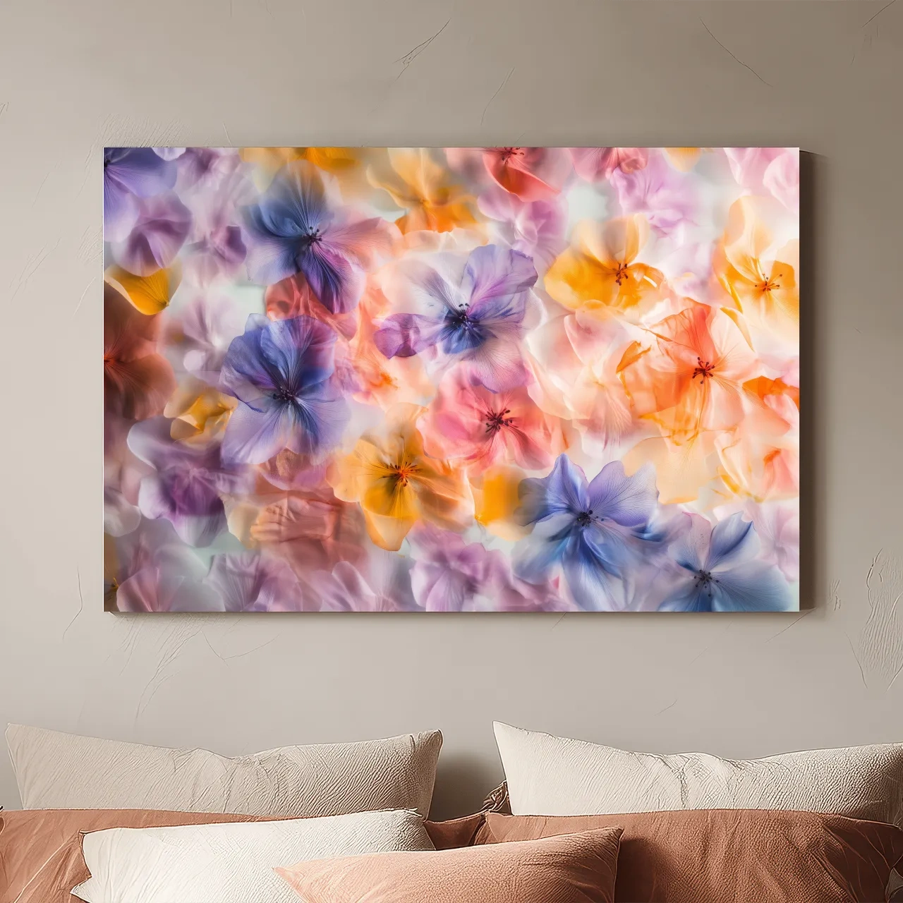 Oshibana Pastel Floral Petal Collage - Soft Botanical Wall Art