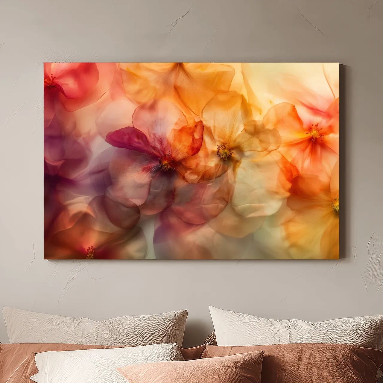 Ethereal Warm Floral Watercolor Blooms - Oshibana Botanical Wall Art