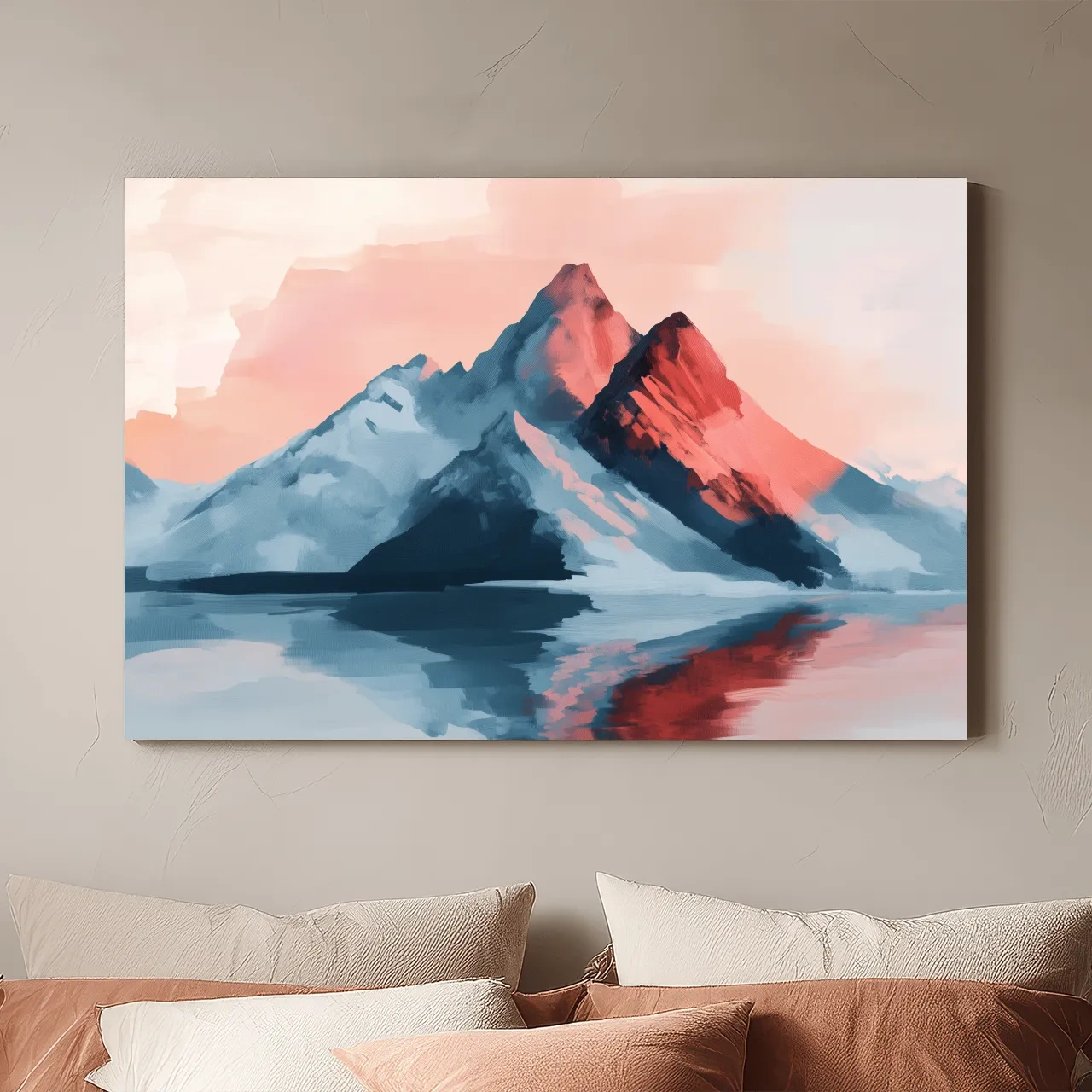 Pastel Alpine Mountain Sunset Painting - Glacier Reflection Wall Art