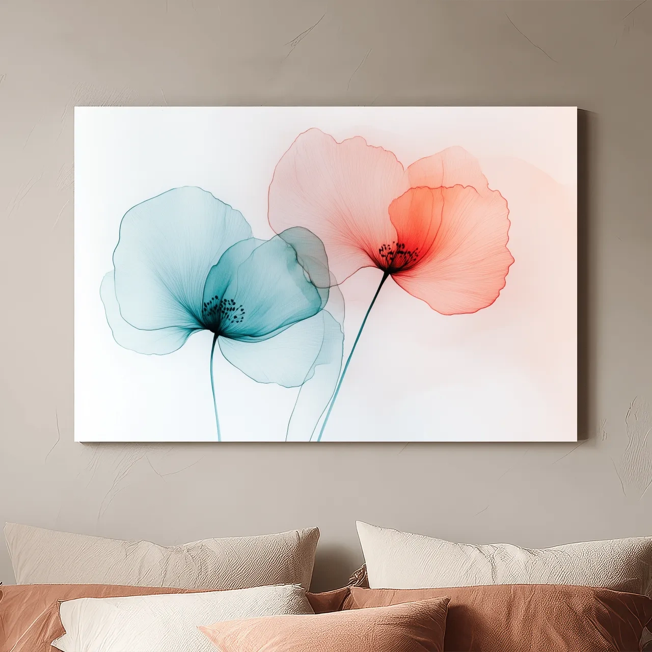 Minimalist Translucent Poppy Flowers Watercolour - Modern Botanical Wall Art
