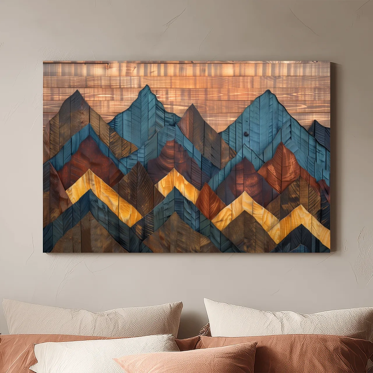 Geometric Wood Grain Mountain Range - Rustic Landscape Artwork