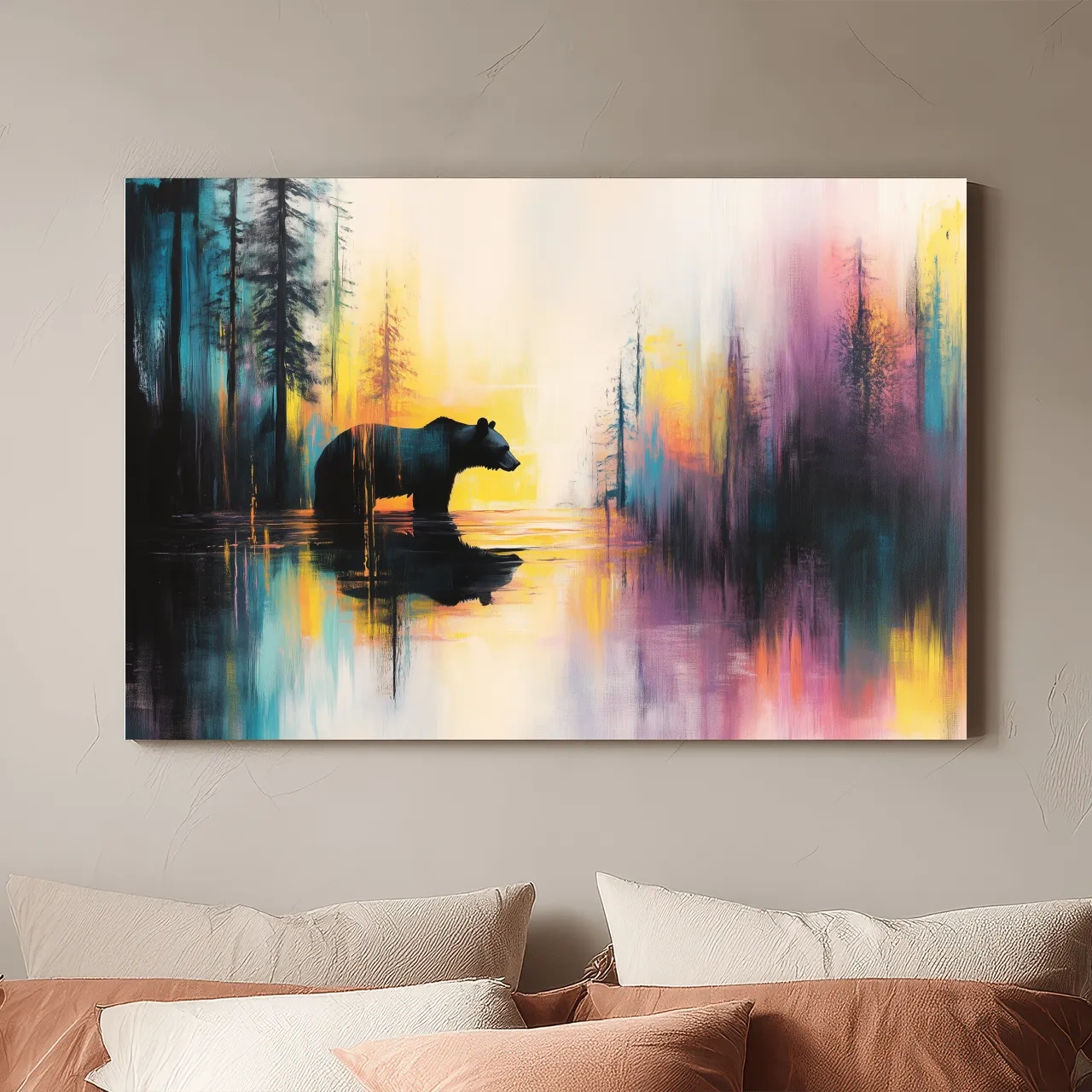 Moody Abstract Bear Lake Reflection - Colorful Forest Landscape Wall Art