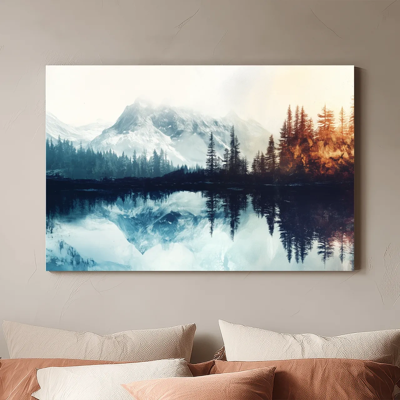 Misty Alpine Lake Reflection Landscape - Mountain Forest Sunrise Wall Art