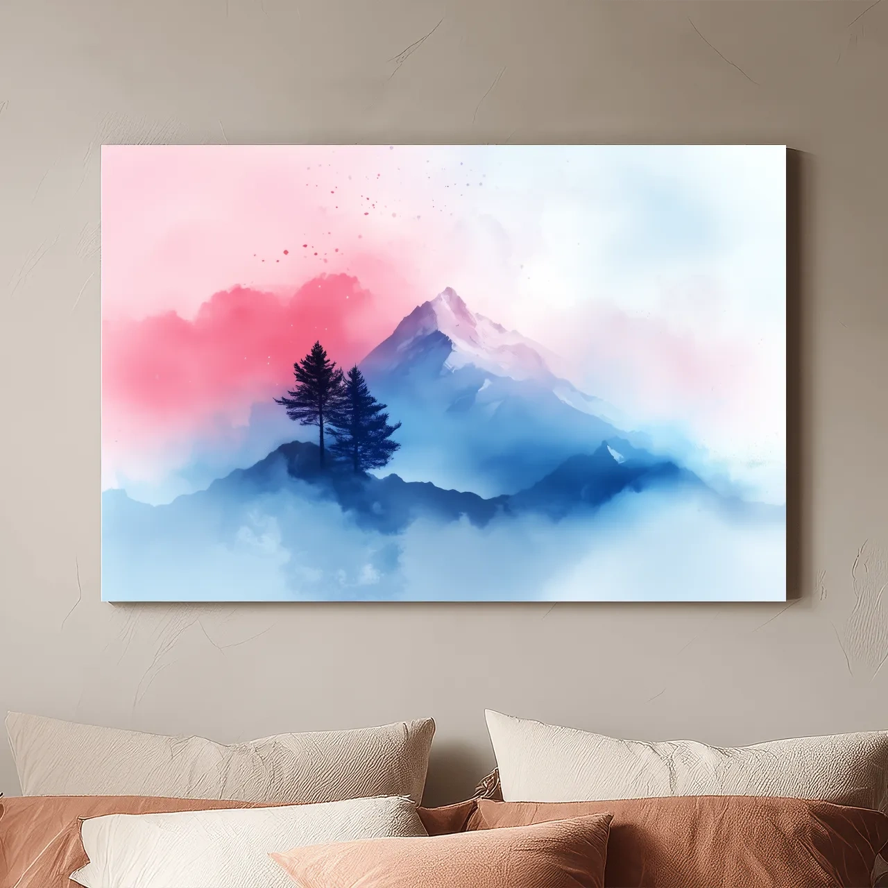 Pastel Watercolor Glacier Peak In The Clouds - Dreamy Alpine Wall Art