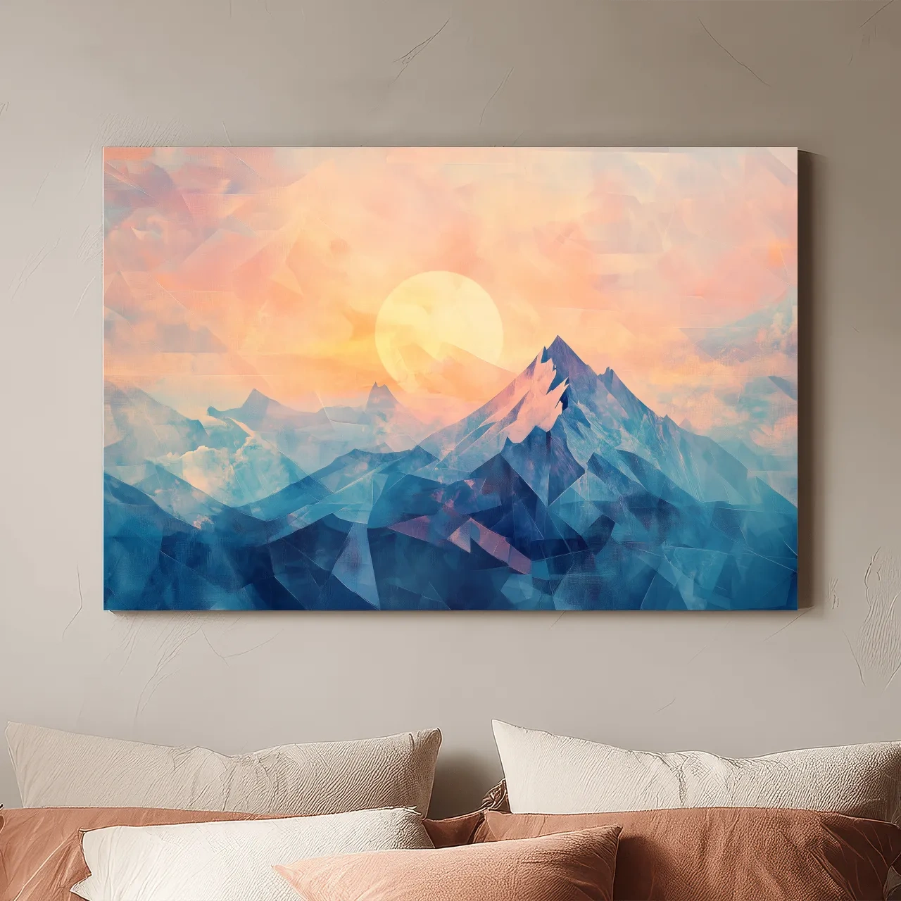 Sunset Mountain Peaks Mosaic In Pastel Hues - Modern Abstract Wall Art