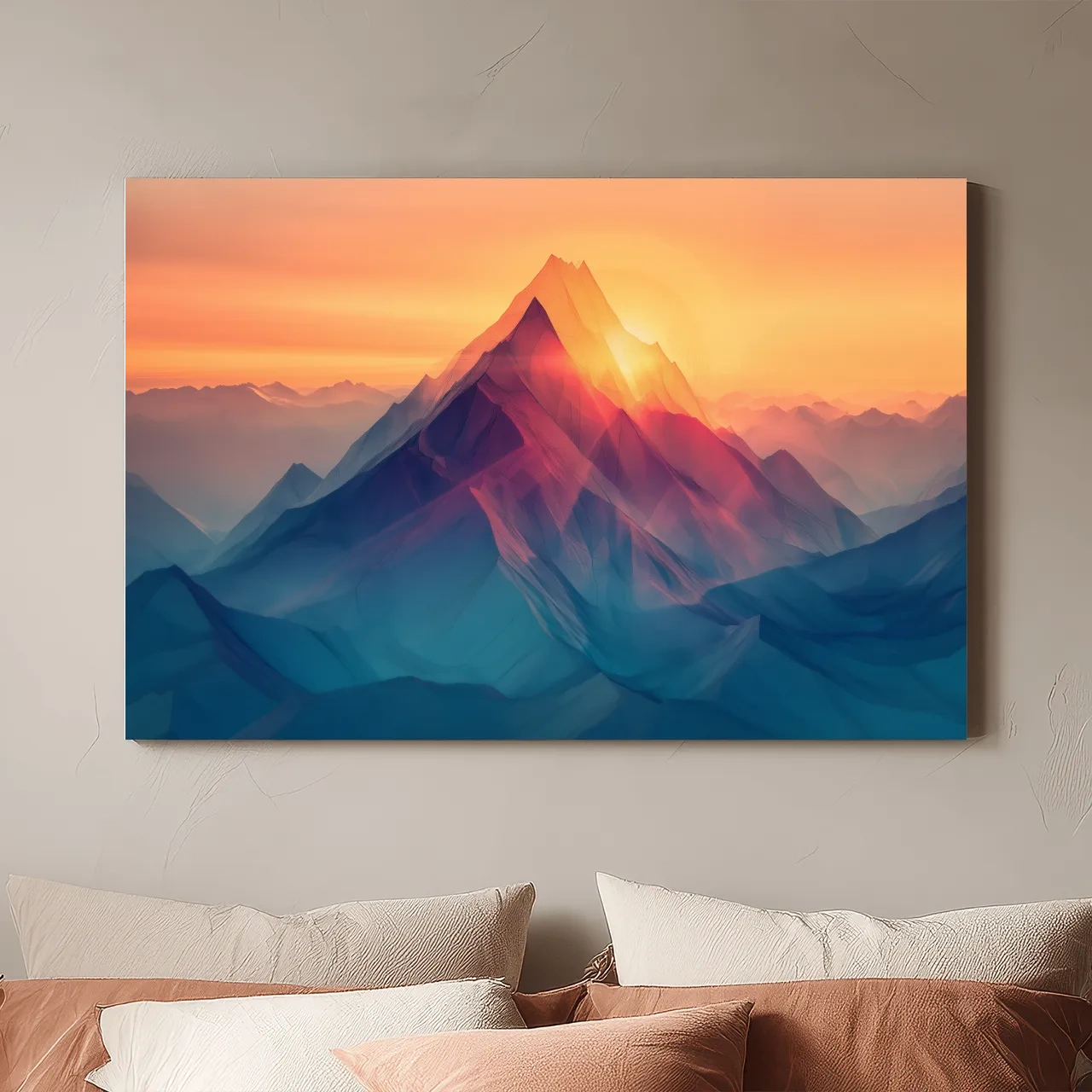Vibrant Abstract Sunset Mountain Peak - Surreal Landscape Wall Art