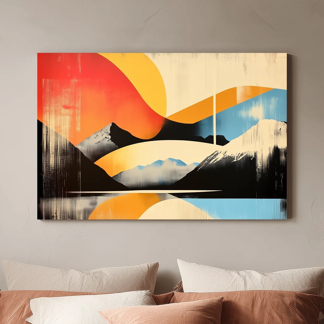 Abstract Retro Mountain Sunrise Landscape - Modern Graphical Wall Art