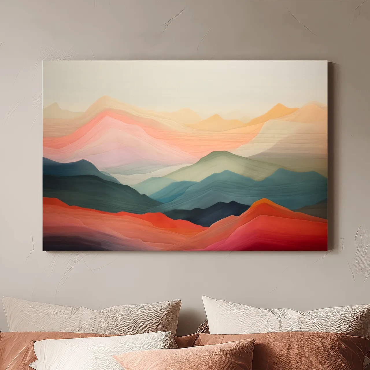 Dreamy Abstract Mountain Ranges In Warm Sunset Tones - Modern Landscape Wall Art