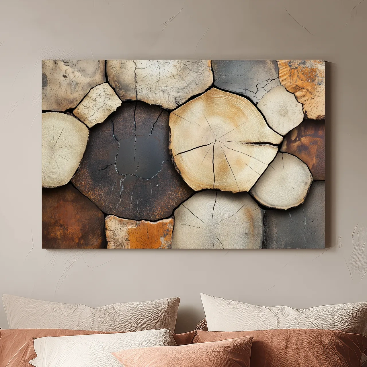 Rustic Stacked Firewood Log Cross Sections - Warm Neutral Wood Texture Wall Art Print