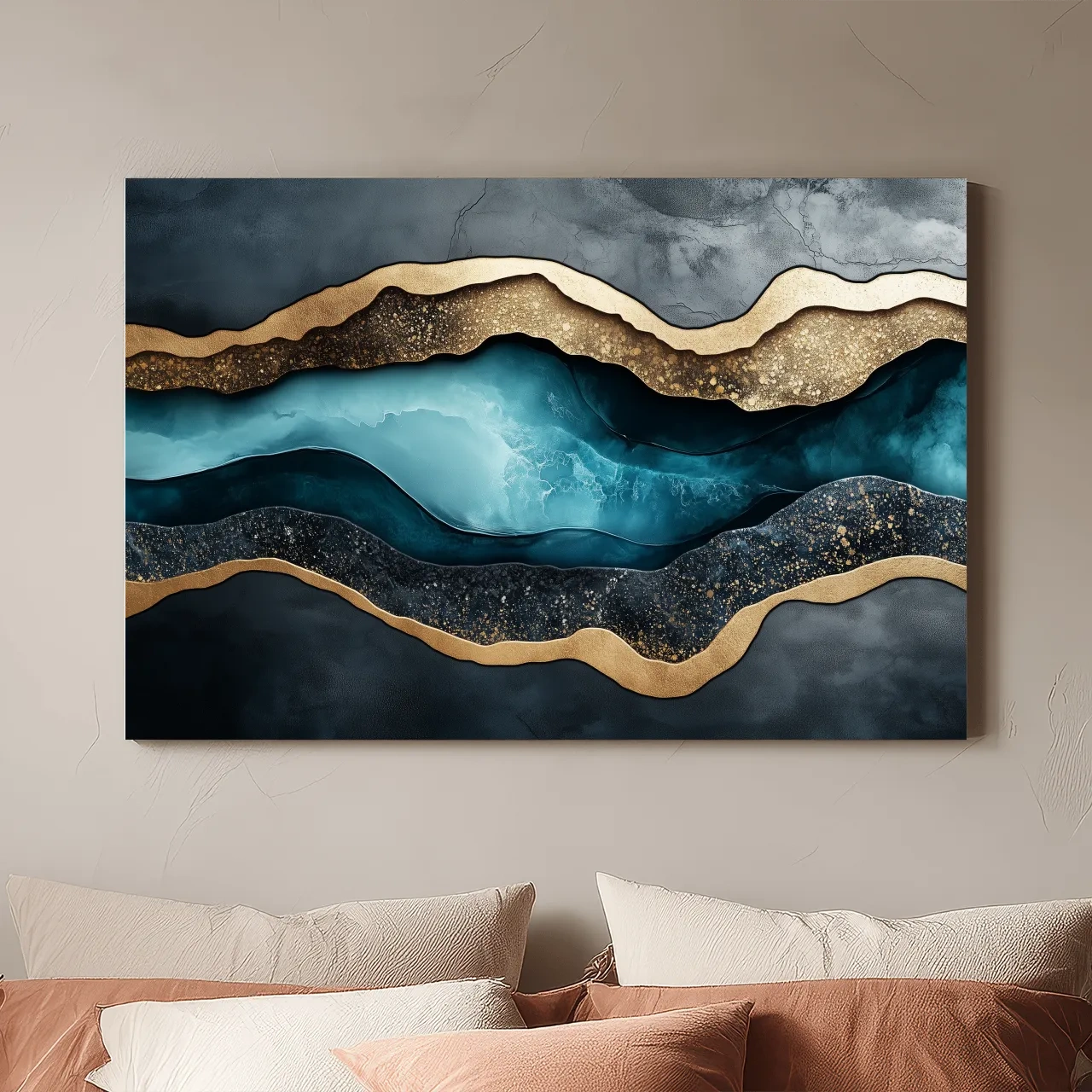 3D Effect Natural Geode Resin Abstract Layers - Modern Gold Foil Style Wall Art Print