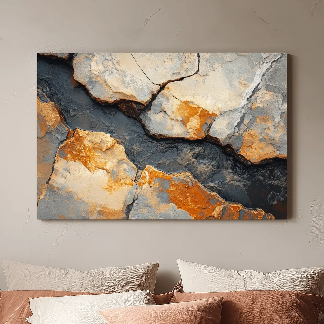Rust And Slate Cracked Stone Texture - Rustic Geology Wall Art