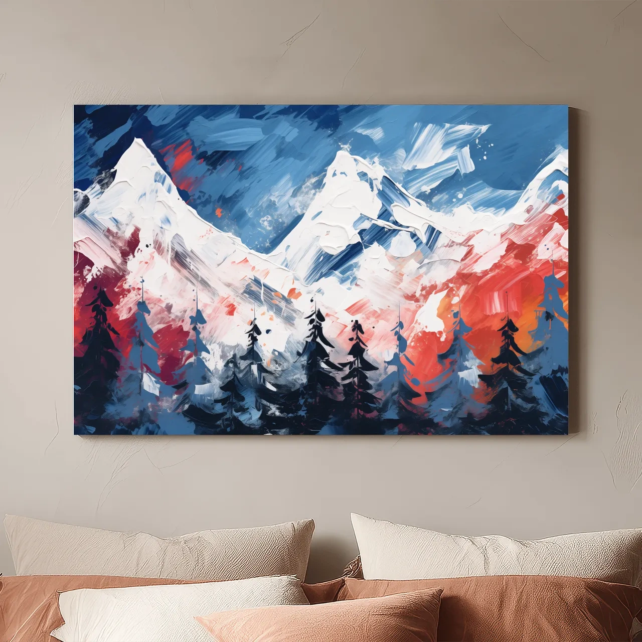 Vibrant Abstract Snowcapped Mountain Peaks - Bold Alpine Forest Landscape Art