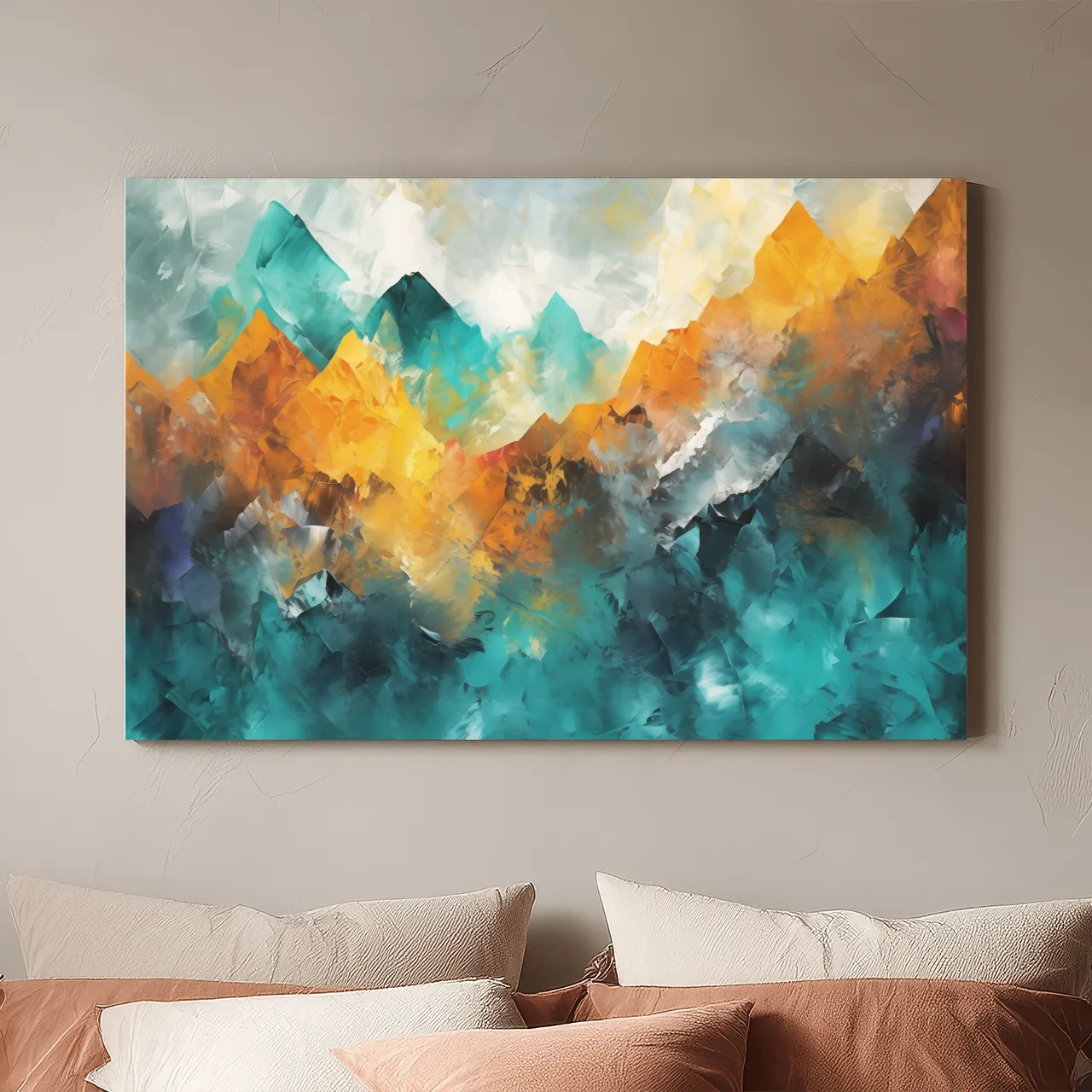 Vibrant Abstract Mountain Painting - Colorful Landscape Wall Art