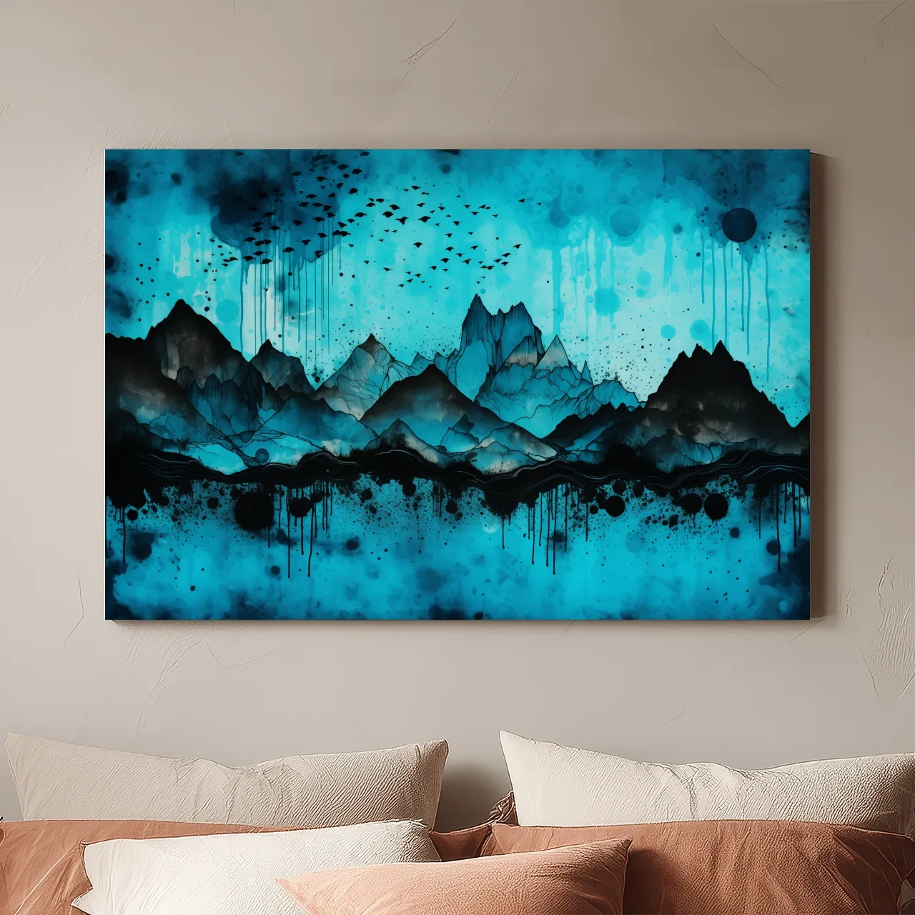 Ink Wash Mountain Range Artwork - Moody Abstract Watercolor Wall Art