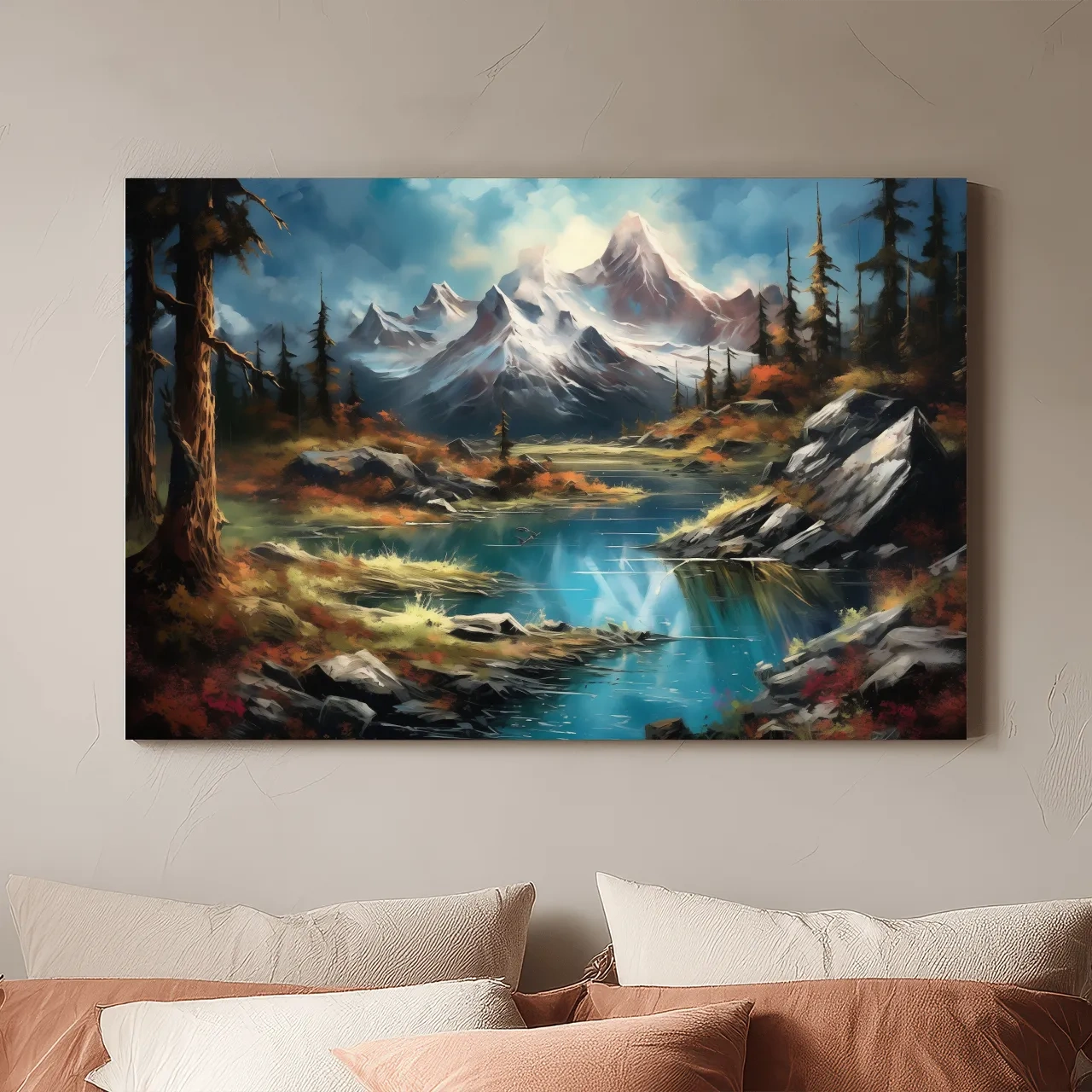 Alpine Lake And Snowcapped Peaks - Dramatic Landscape Painting Wall Art