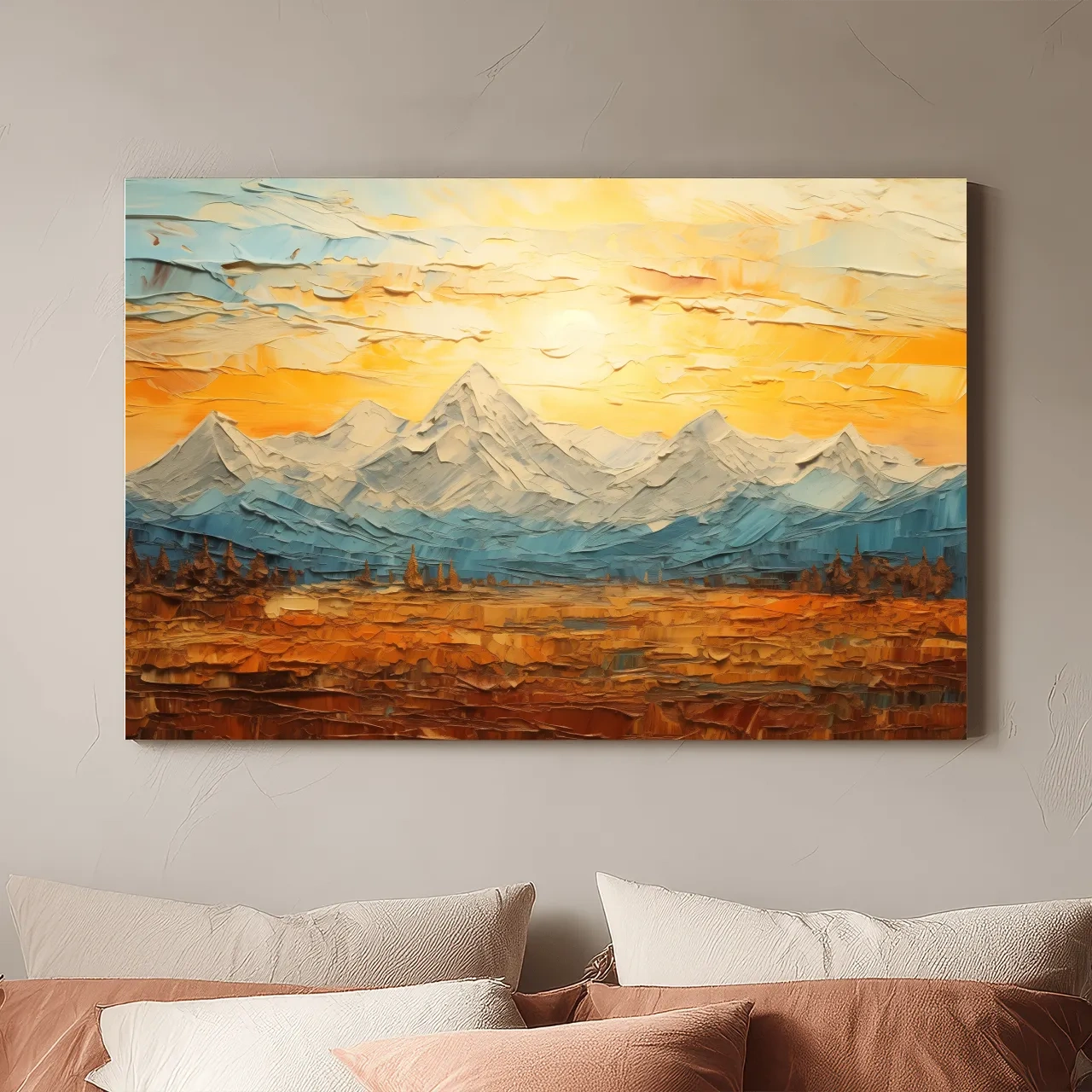 Abstract Glacier Sunrise Landscape - Impasto Style Wall Art