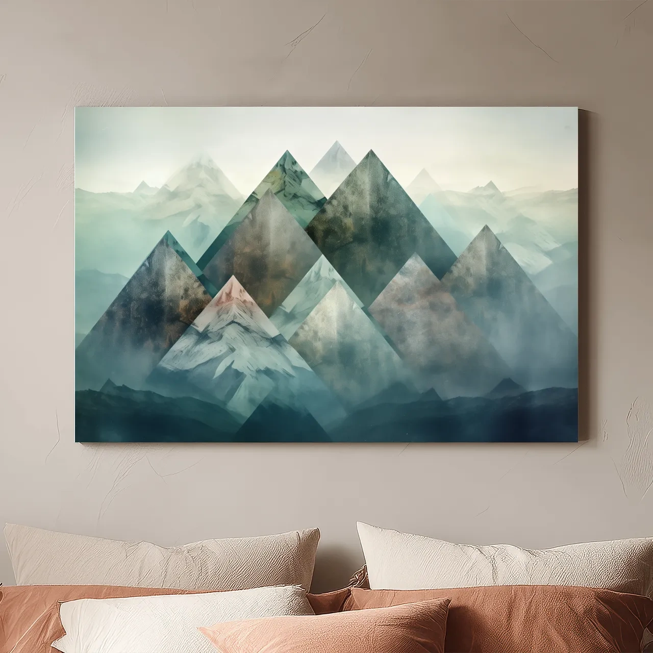 Geometric Misty Mountain Peaks - Mystical Abstract Alpine Wall Art