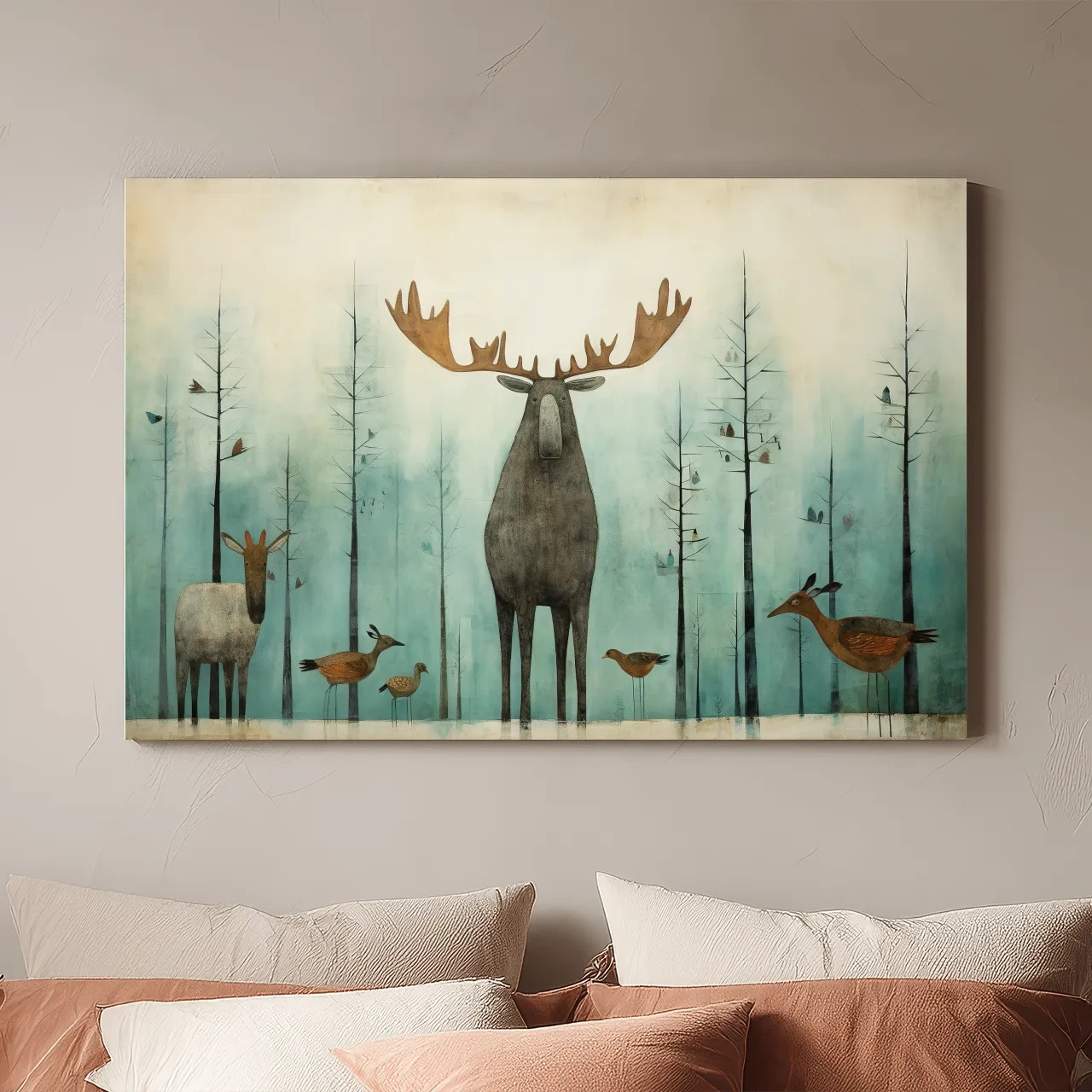 Whimsical Scandi Folk Art - Moose & Woodland Animals Wallart