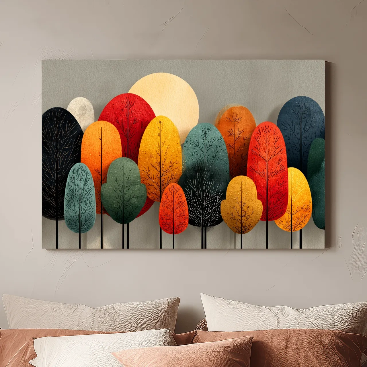 Mid-Century Abstract Autumn Forest Trees - Modern Scandinavian Landscape Artwork