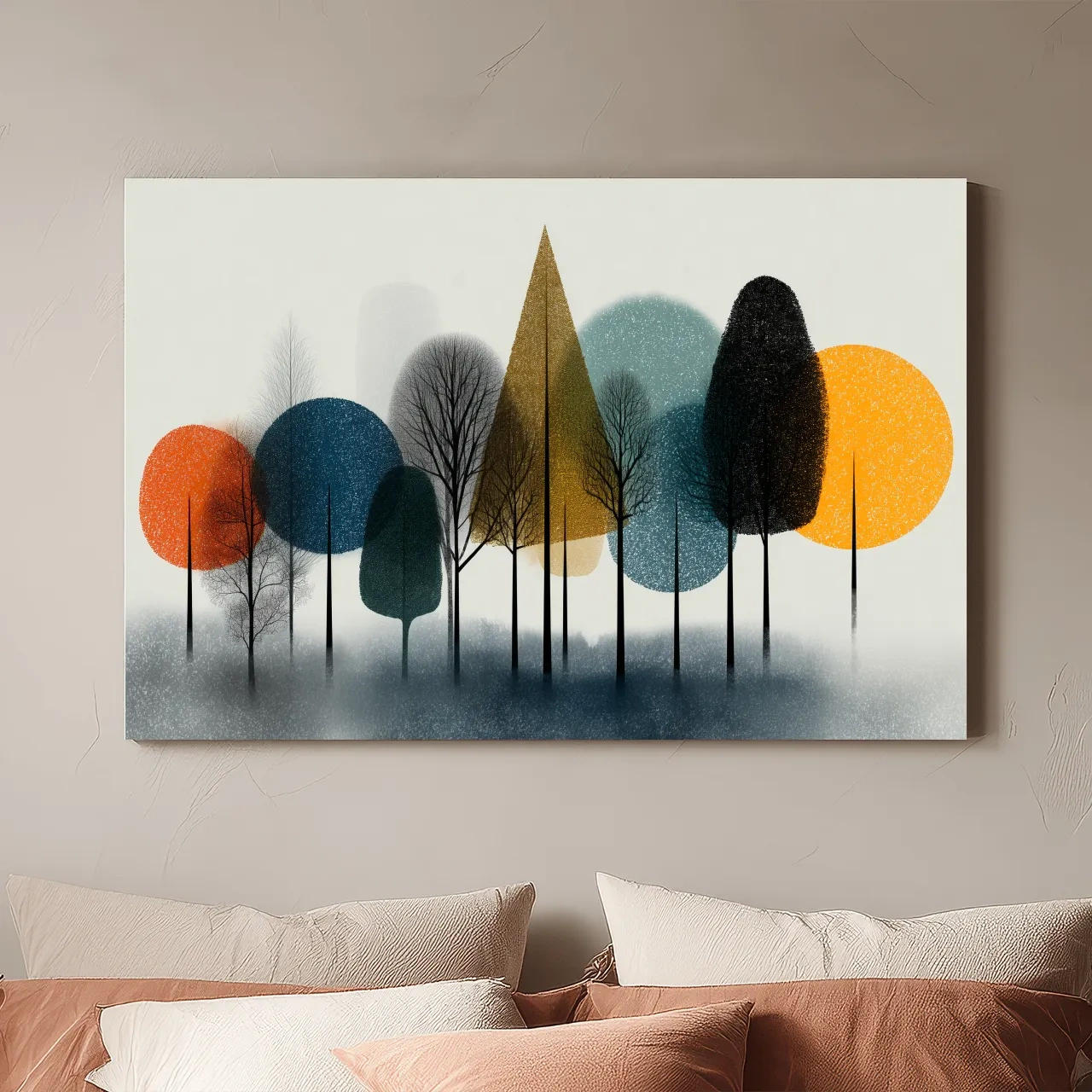 Mid-Century Abstract Forest Trees - Modern Geometric Landscape Wall Art