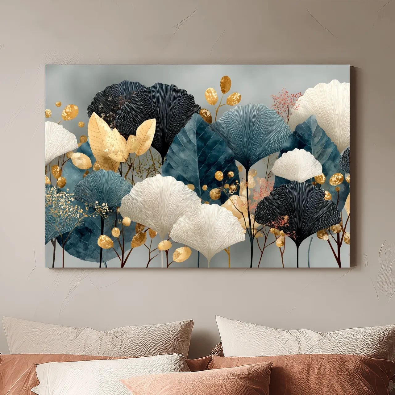 Luxe Ginkgo Leaves Botanical Illustration - Modern Japandi Wall Art