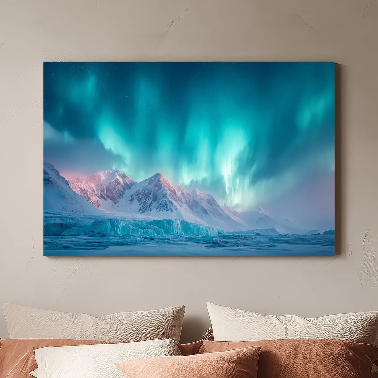 Aurora Borealis Over Icy Arctic Mountains - Northern Lights Wall Art