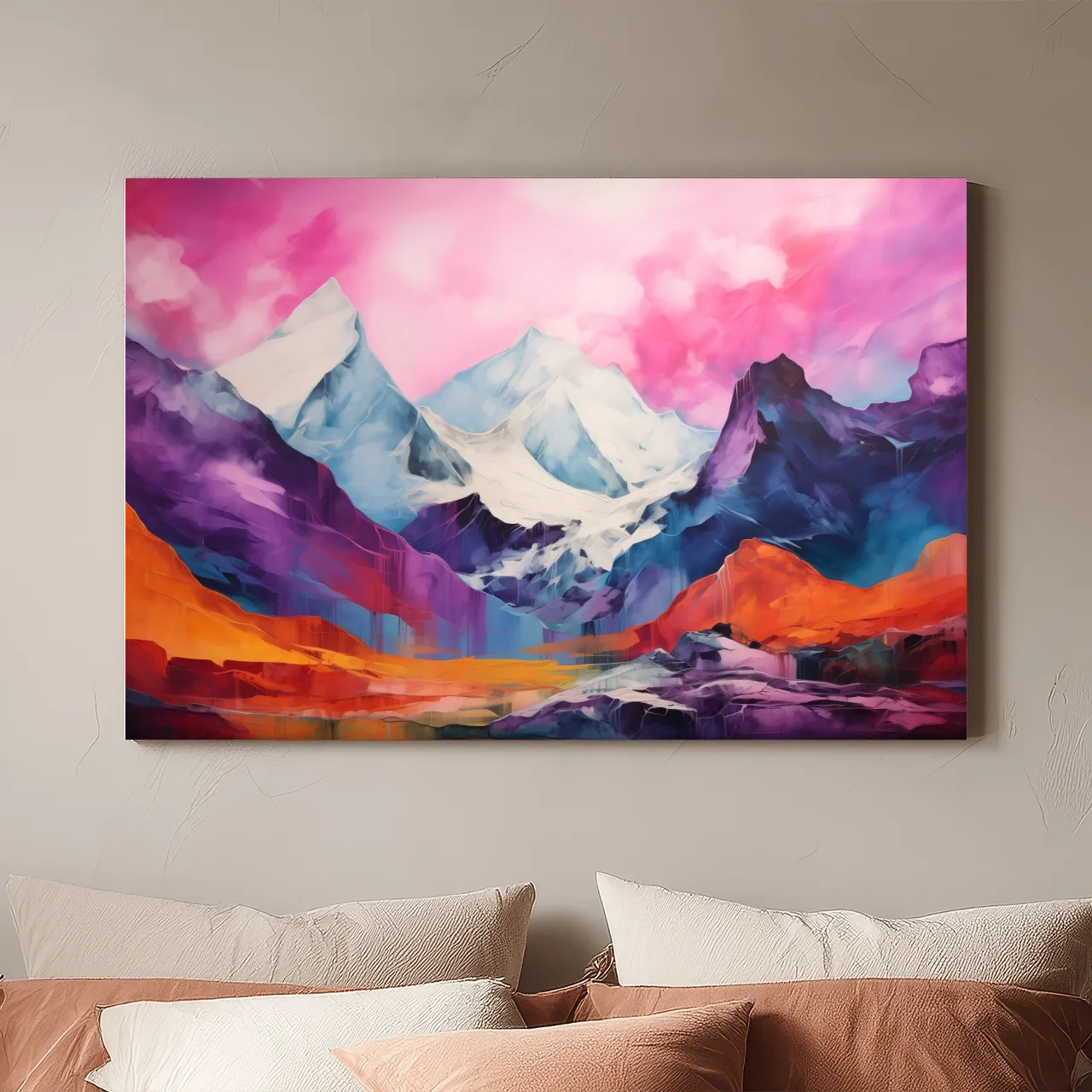 Vibrant Abstract Alpine Mountain Landscape Painting - Colorful Contemporary Wall Art