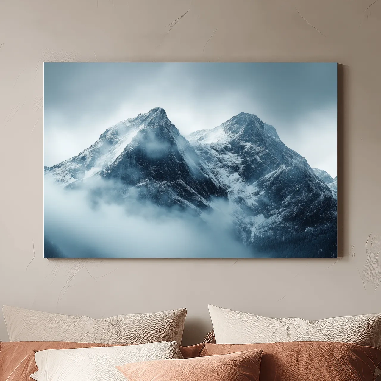 Moody Snowcapped Mountain Peaks - Atmospheric Alpine Photographic Wall Art