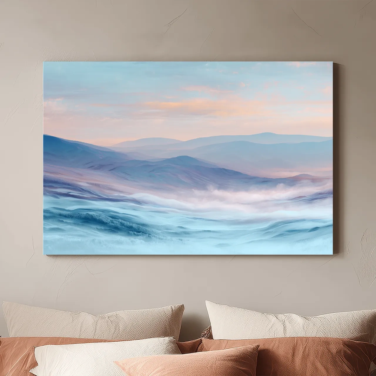 Ethereal Pastel Misty Mountain Landscape - Serene Abstract Forest Wall Art