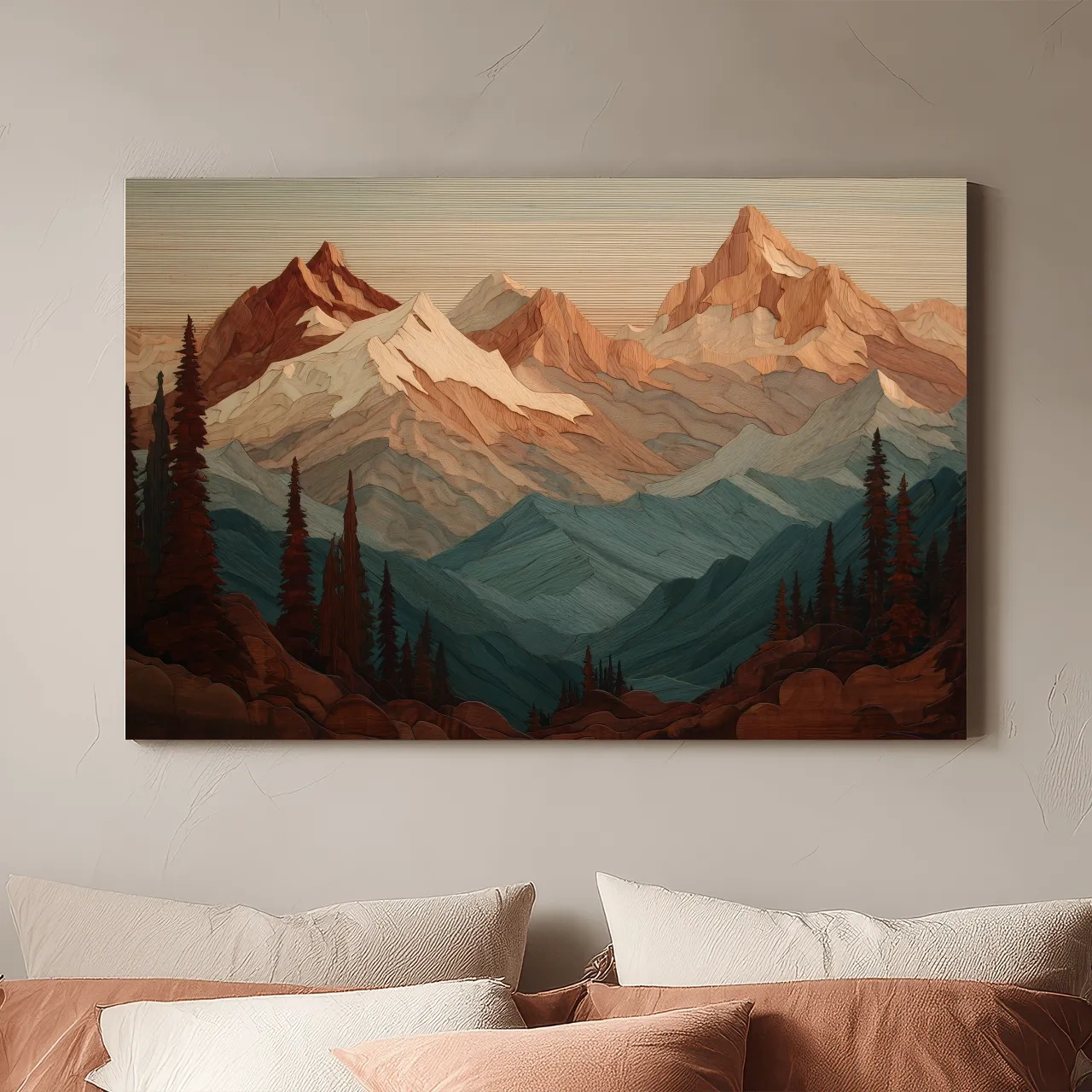 Layered Wood Alpine Mountain Range - Textured Topographic Landscape Wall Art