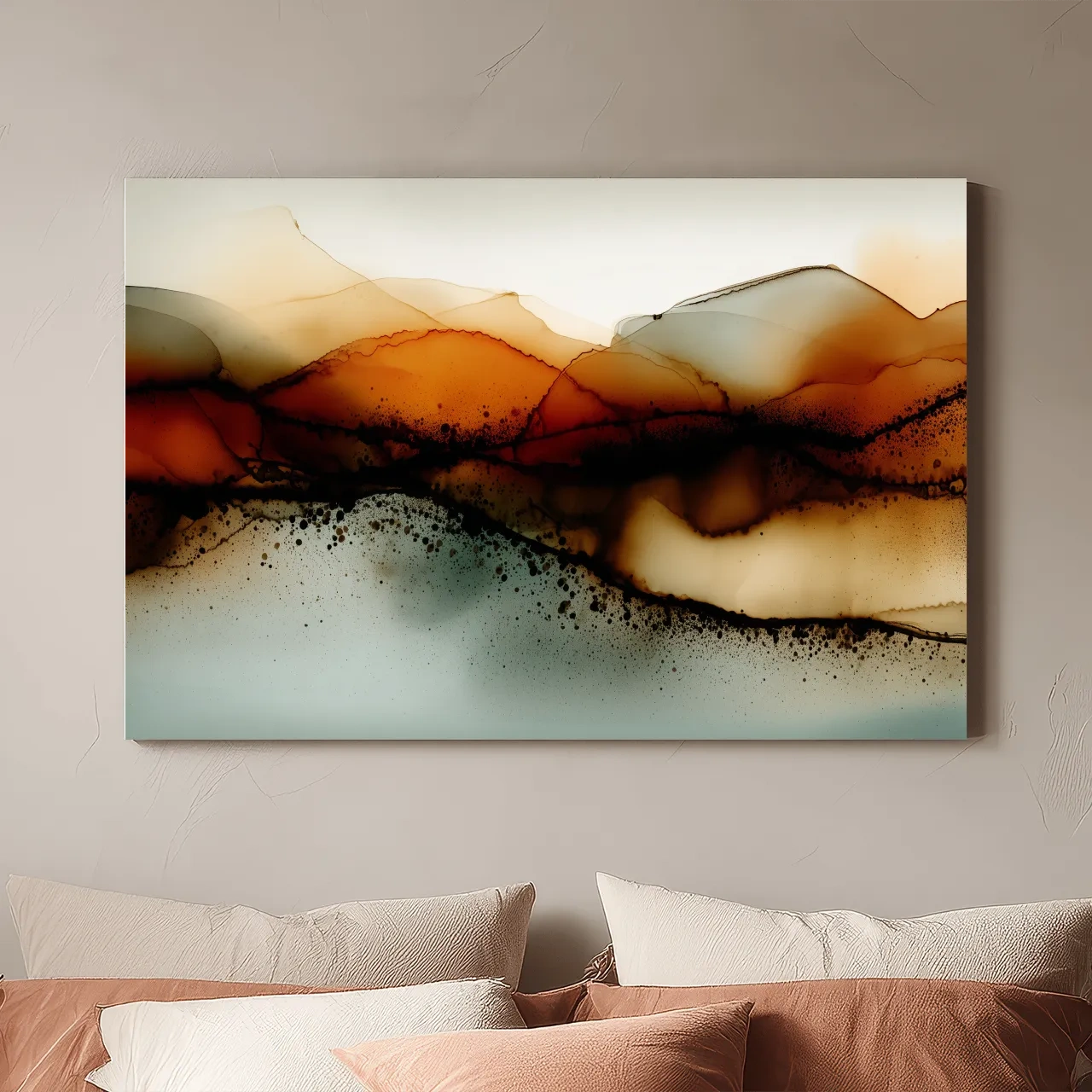Moody Abstract Sepia Mountain Layers - Modern Alcohol Ink Landscape Wall Art