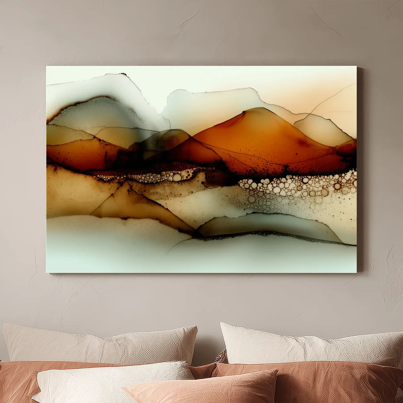 Amber Alcohol Ink Mountains - Abstract Landscape Wall Art