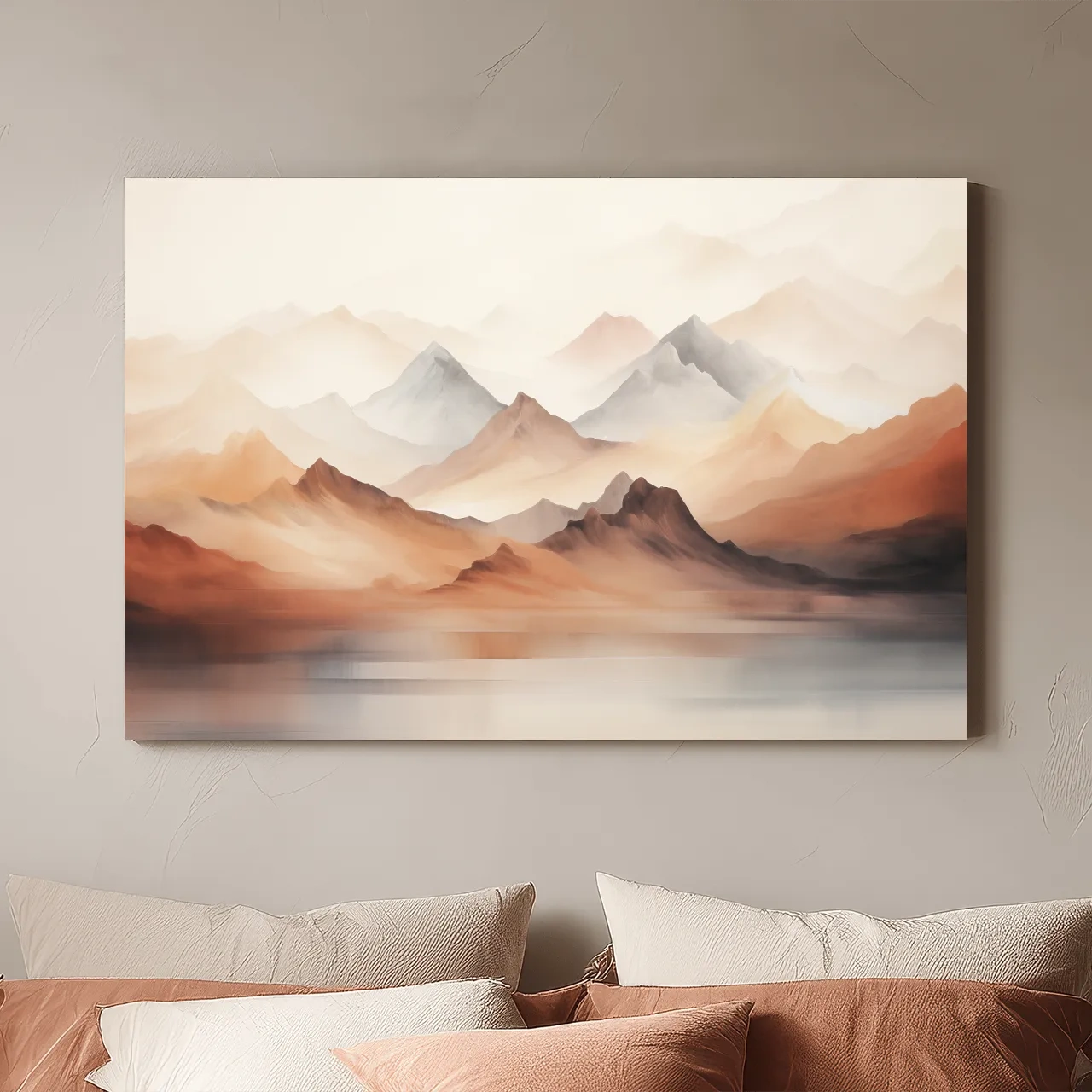 Pastel Mountain Range Watercolor - Warm Neutral Landscape Wall Art