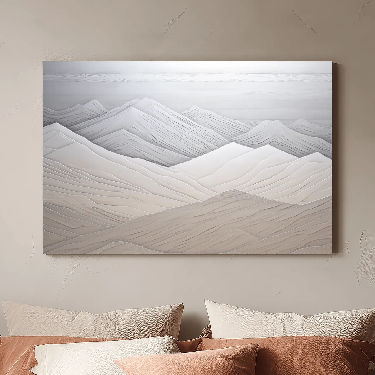 Minimalist Layered Mountain Relief Landscape - Monochrome Wall Art